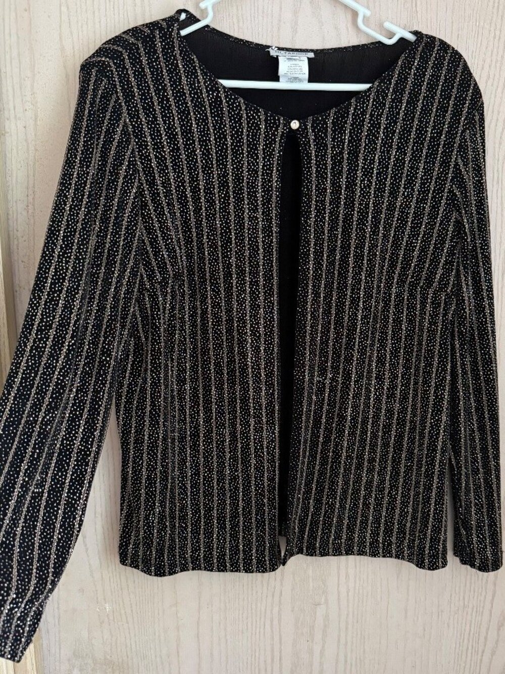 Vtg Metaphor Black Gold Evening Jacket Sz L Glitter LS Sparkle Glam Event Party